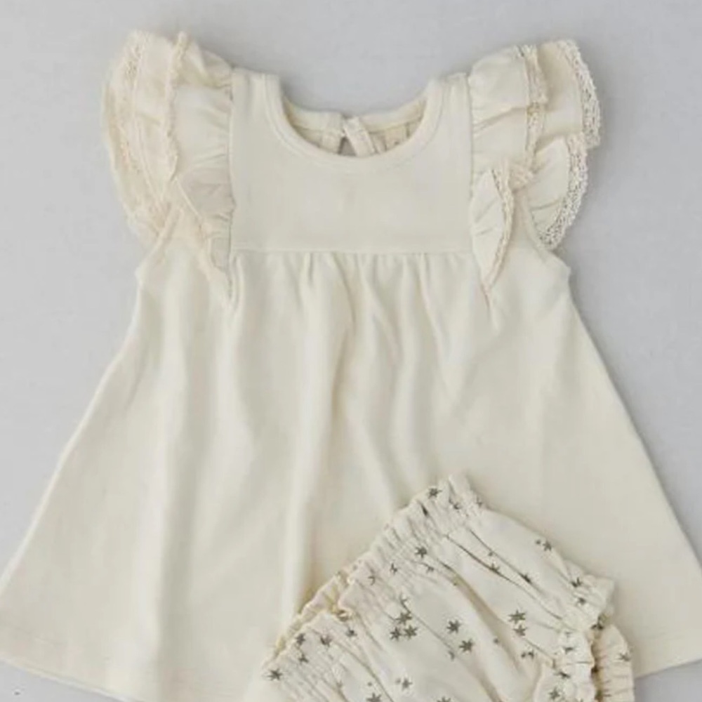 Quincy Mae Ivory Ruffle Sleeve Baby Dress 100% organic Cotton (read description)